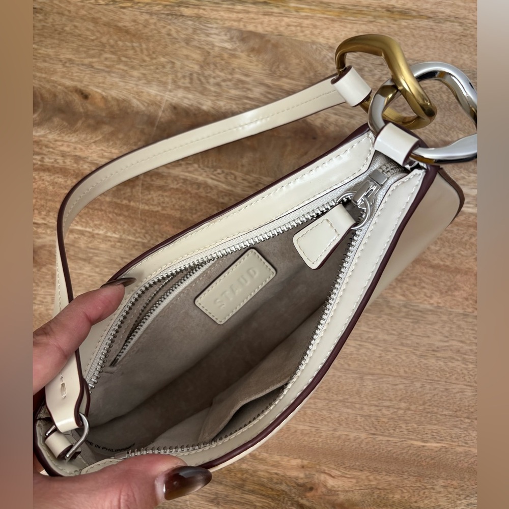 STAUD Ollie Leather Shoulder Bag, Cream - Picture 4 of 4